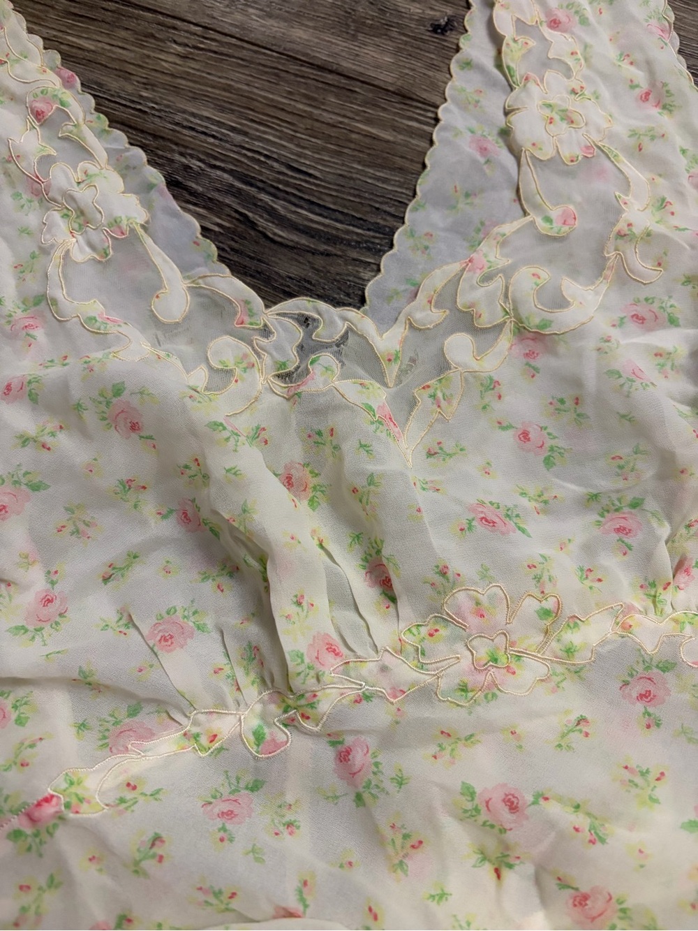 50s/60s European Vintage Garden Floral Maxi Slip Dress Tie Back (Cream/Multi)M/L - Picture 7 of 10